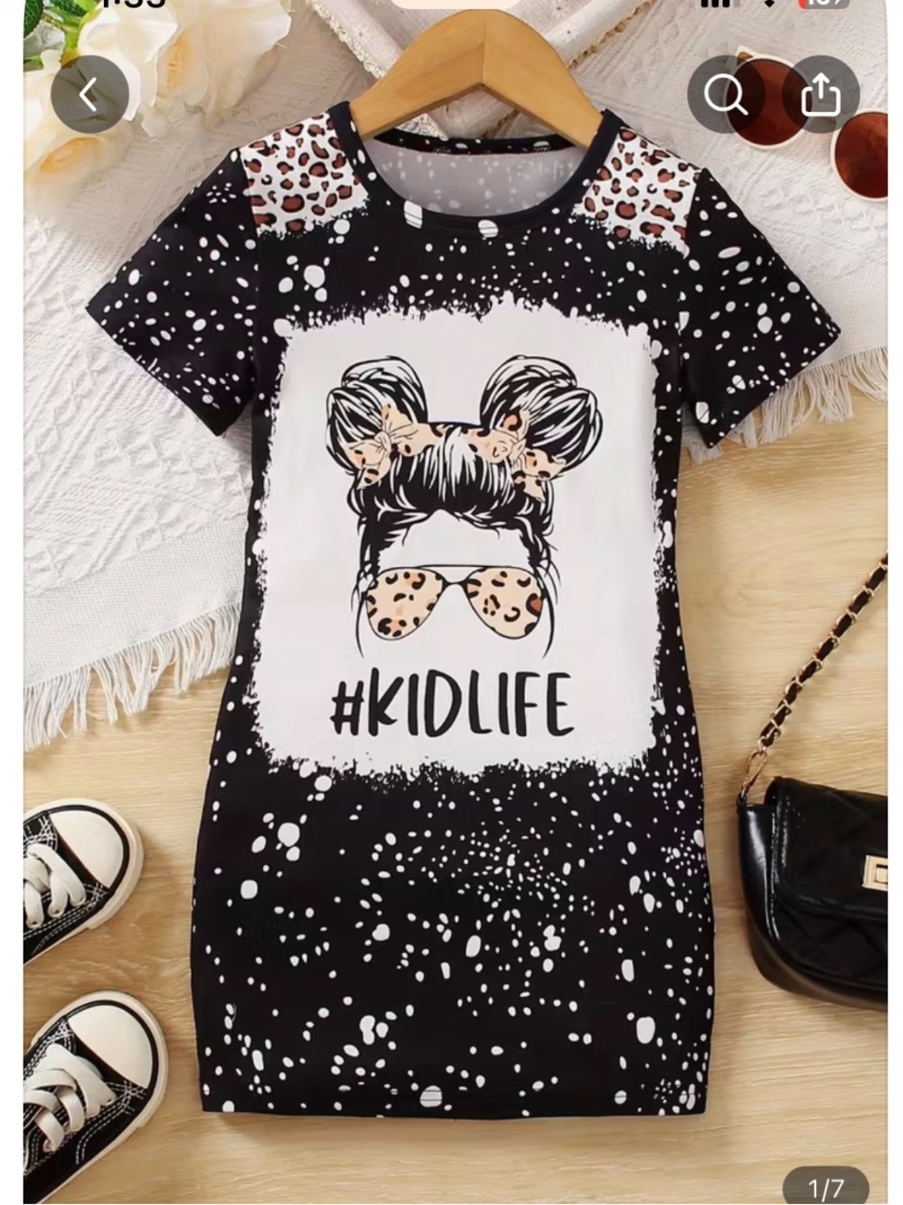 #KIDLIFE Black & White Graphic Tee Dress with Leopard Accents